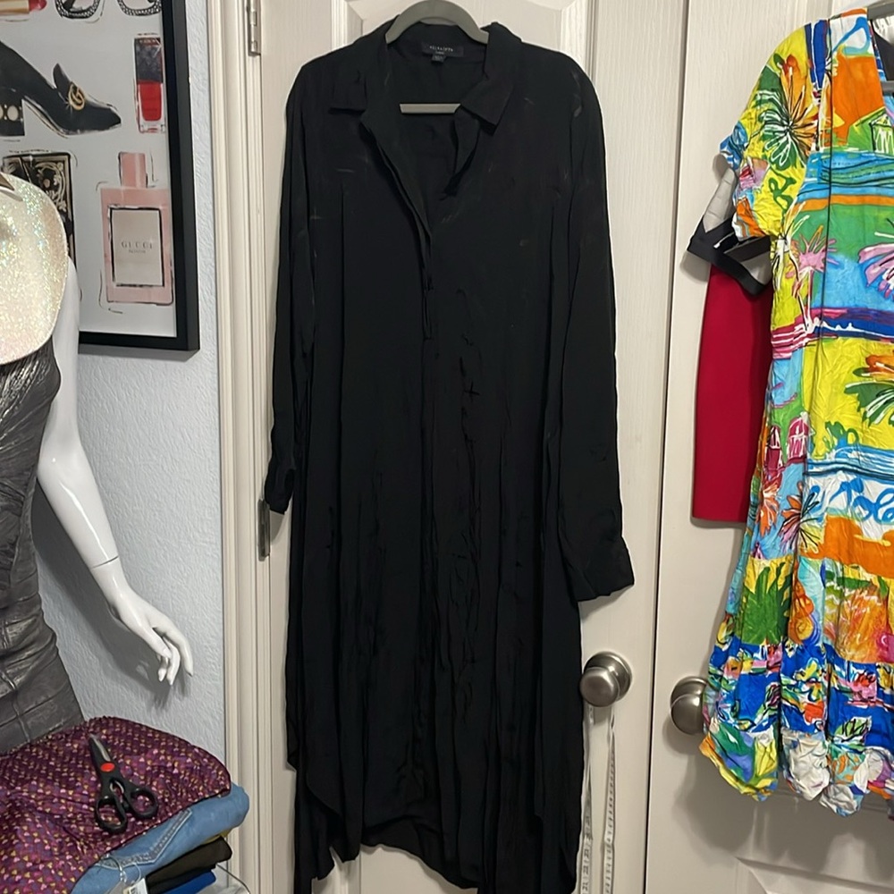 All Saints Tilly Valentine Black Asymmetric Midi Dress Gothic Minimalist Goth - Picture 3 of 7